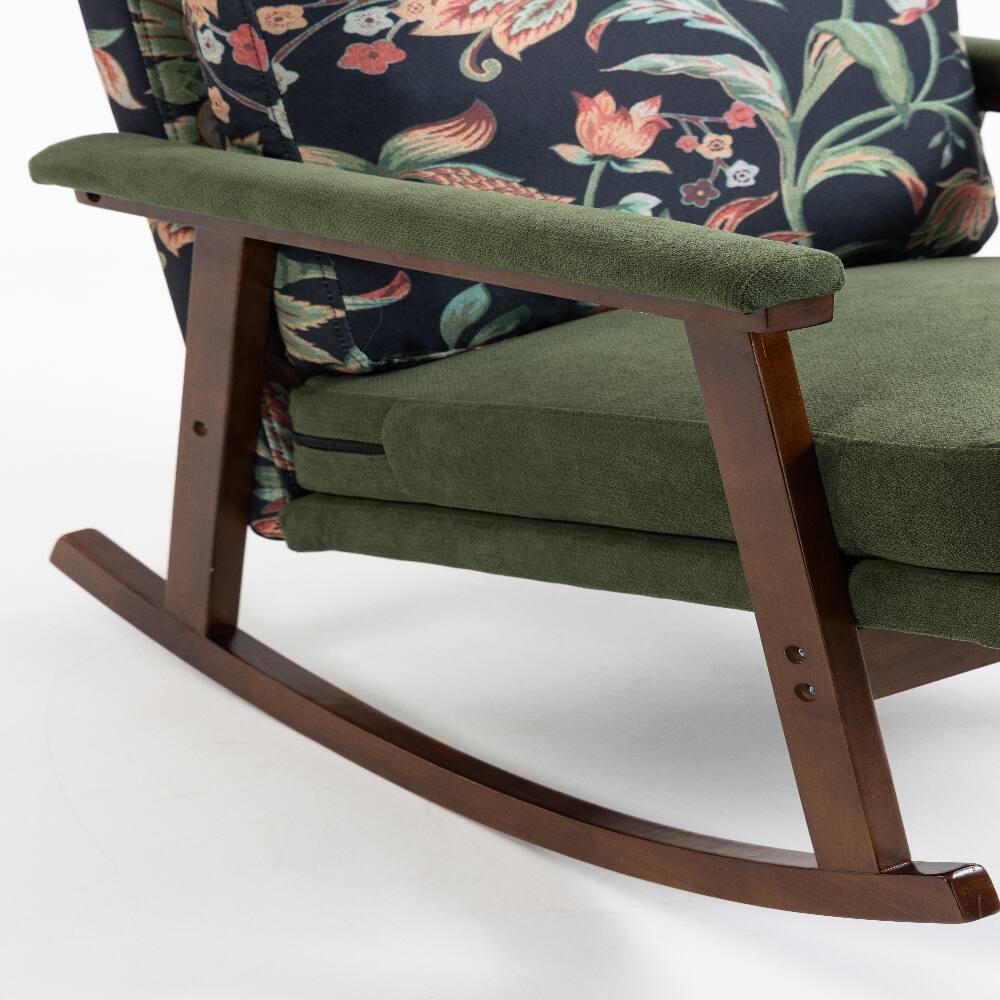 Alt View 8. Loheer - Loheer Mid Century Modern Accent Chair Solid Wood Rocking Chair Green - Green.