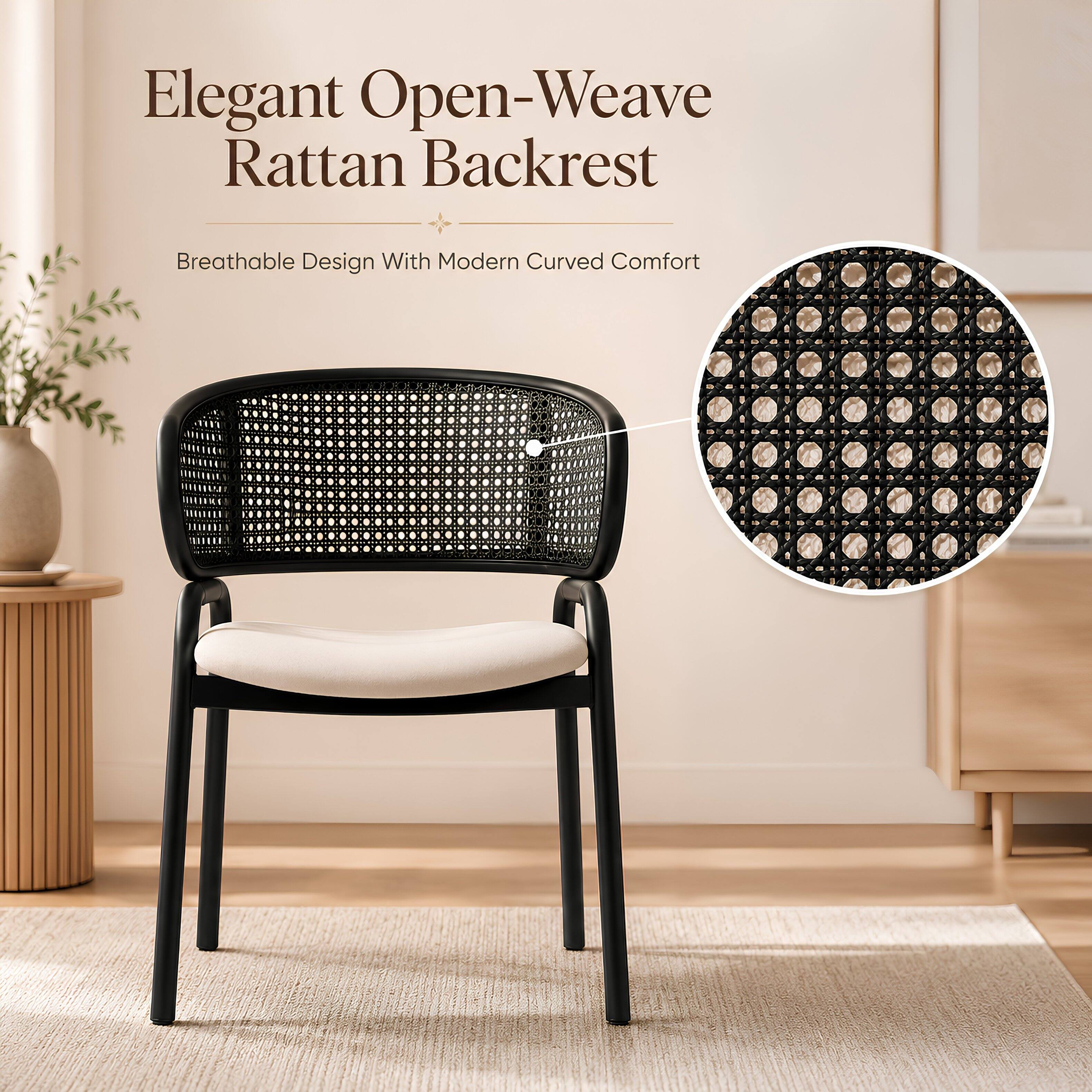 Elegant Open-Weave Rattan Backrest  
Breathable Design With Modern Curved Comfort
