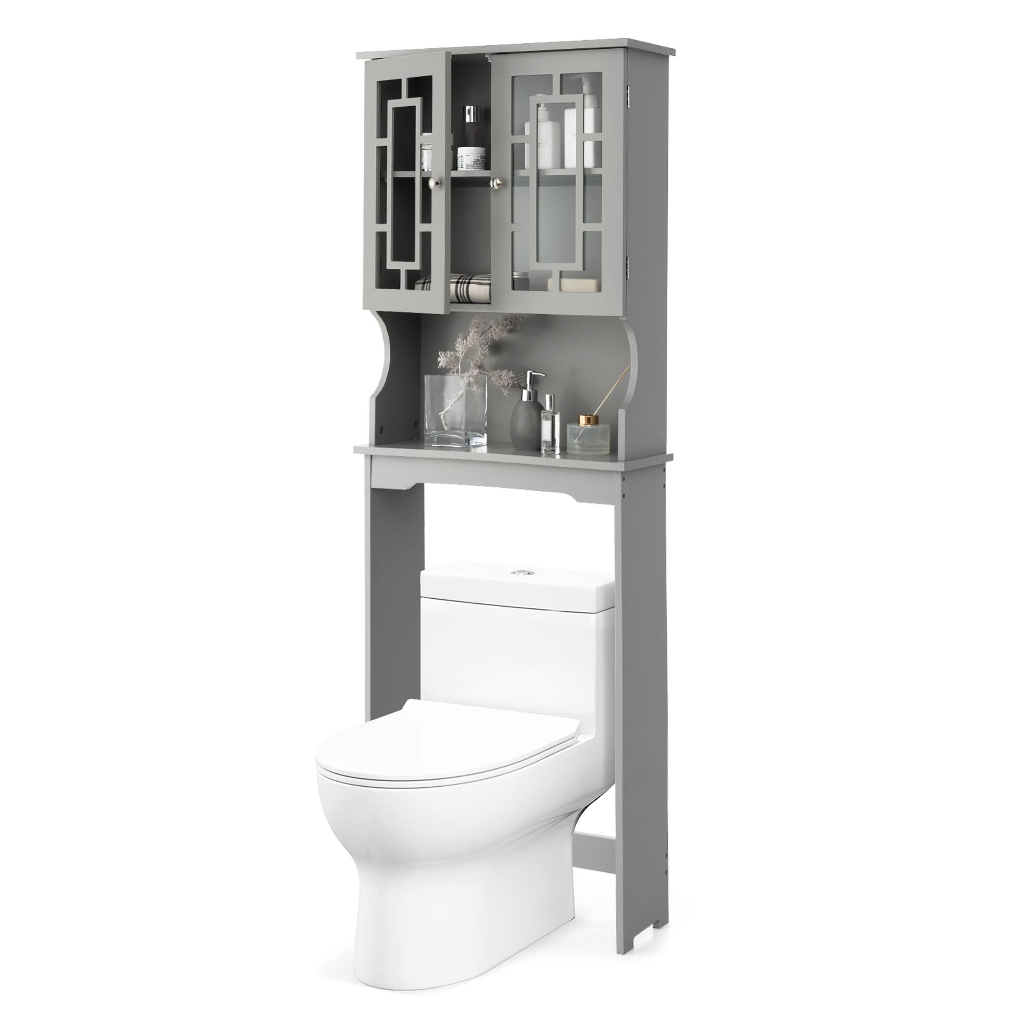 Alt View 9. Gymax - Gymax Grey Bathroom Over The Toilet Space Saver Storage Cabinet Organizer Shelf - Grey.