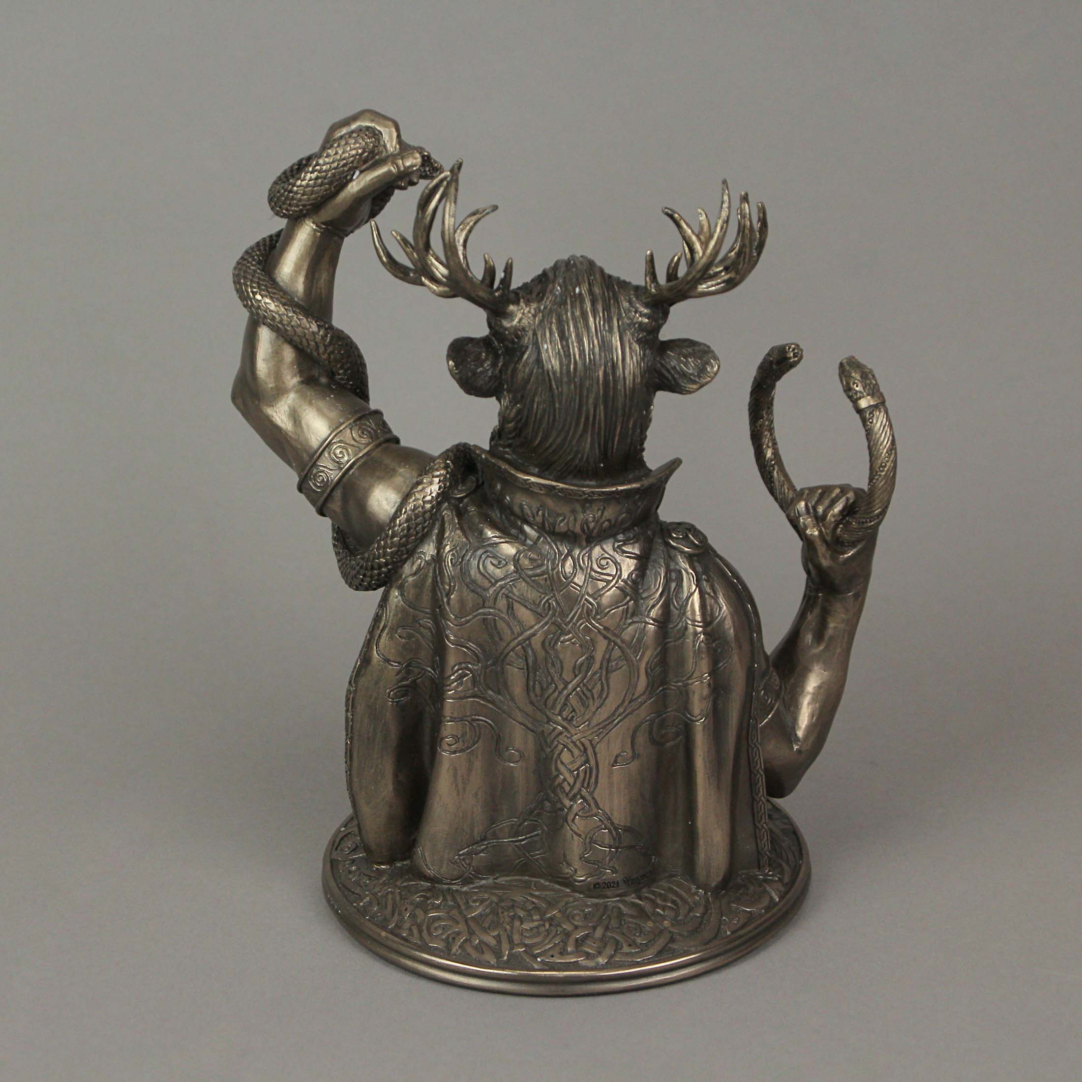 Alt View 2. Veronese Design - Bronze Finish Celtic Horned God Cernunnos Bust Statue 8.5 Inches High - Bronze.