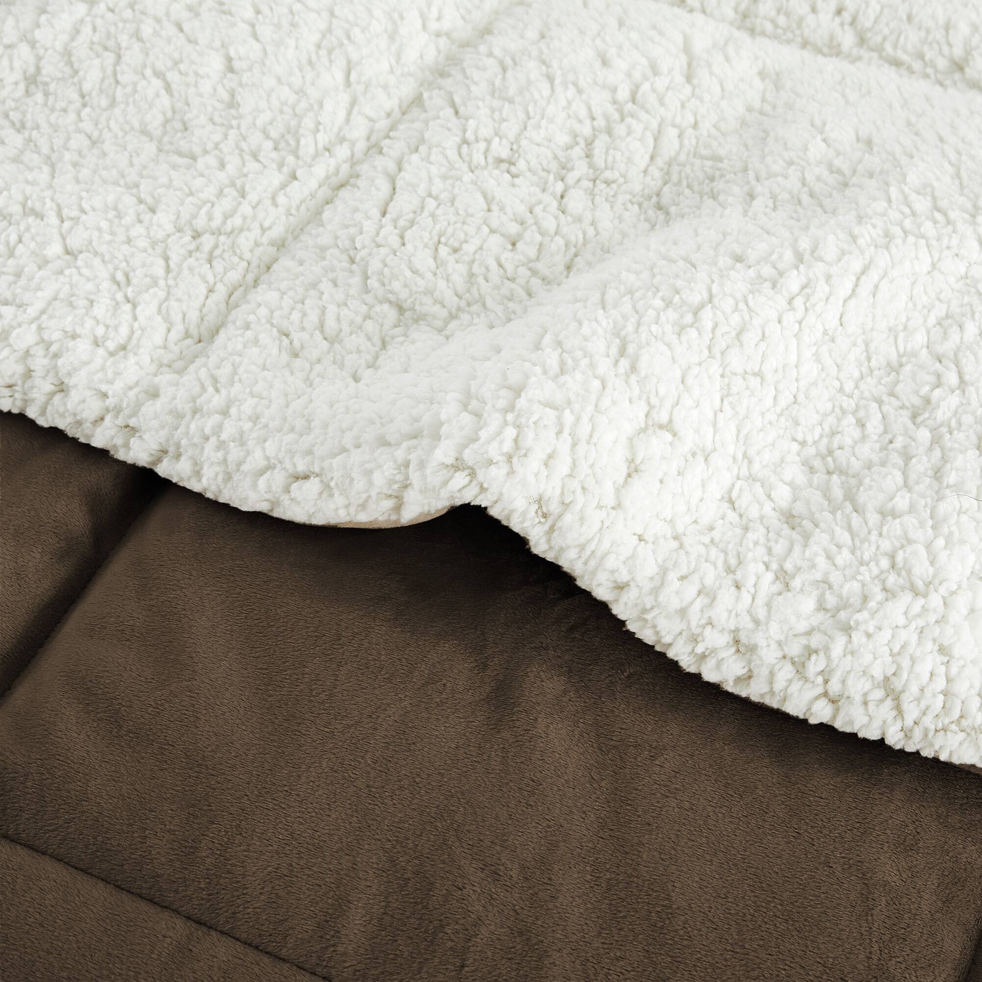 Back. Peace Nest - Peace Nest Sherpa Fluffy Faux Fur Comforter Set Plush Reversible Bedding Set - Solid Brown.