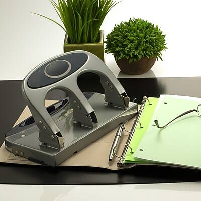 Alt View 3. Officemate - Deluxe Desktop 3-Hole Punch, 45 Sheet Capacity, Silver - Silver.