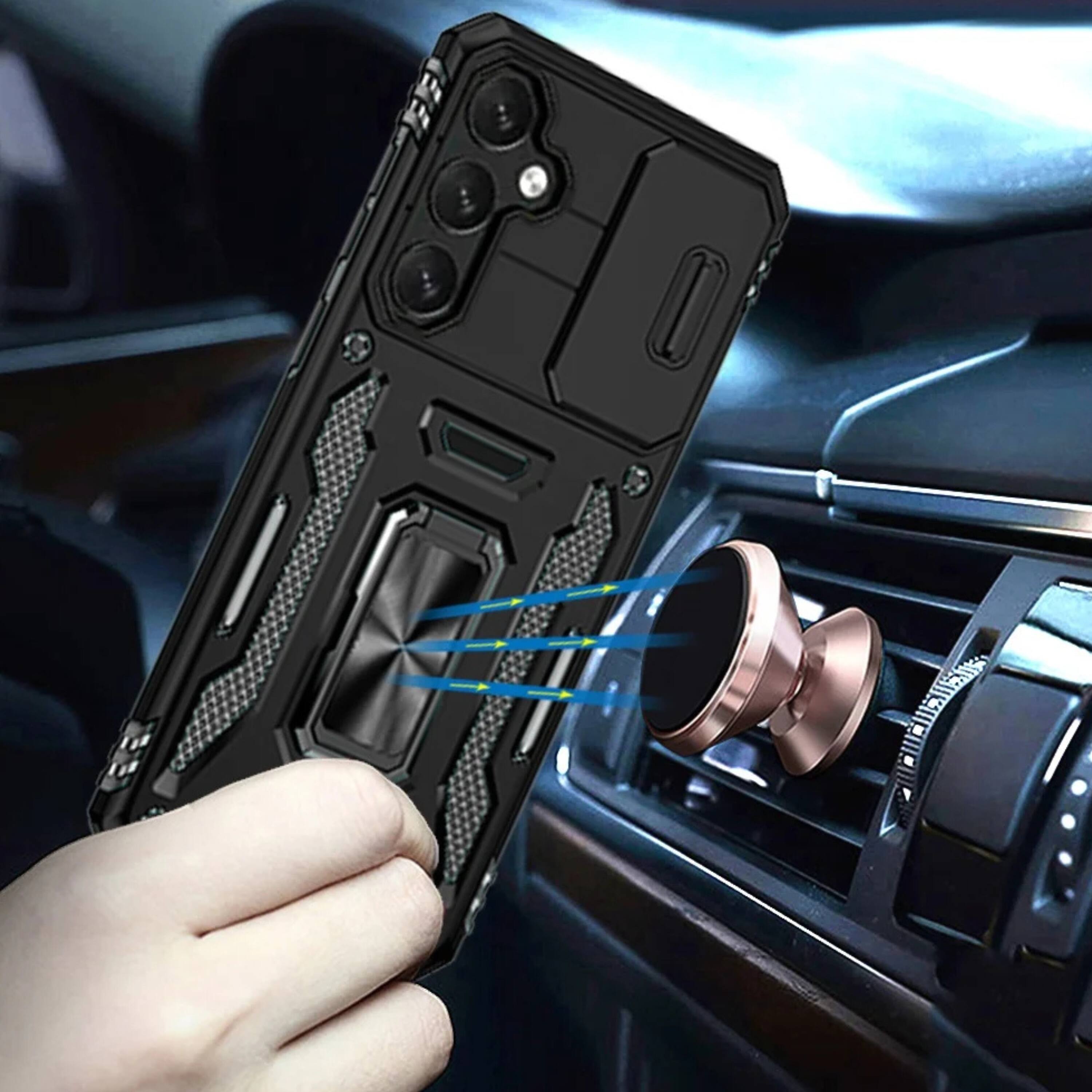 Left. Kitcheniva - Sliding Camera Lens Cover Case For Samsung S25 FE With Magnetic Ring Stand Black - Black.