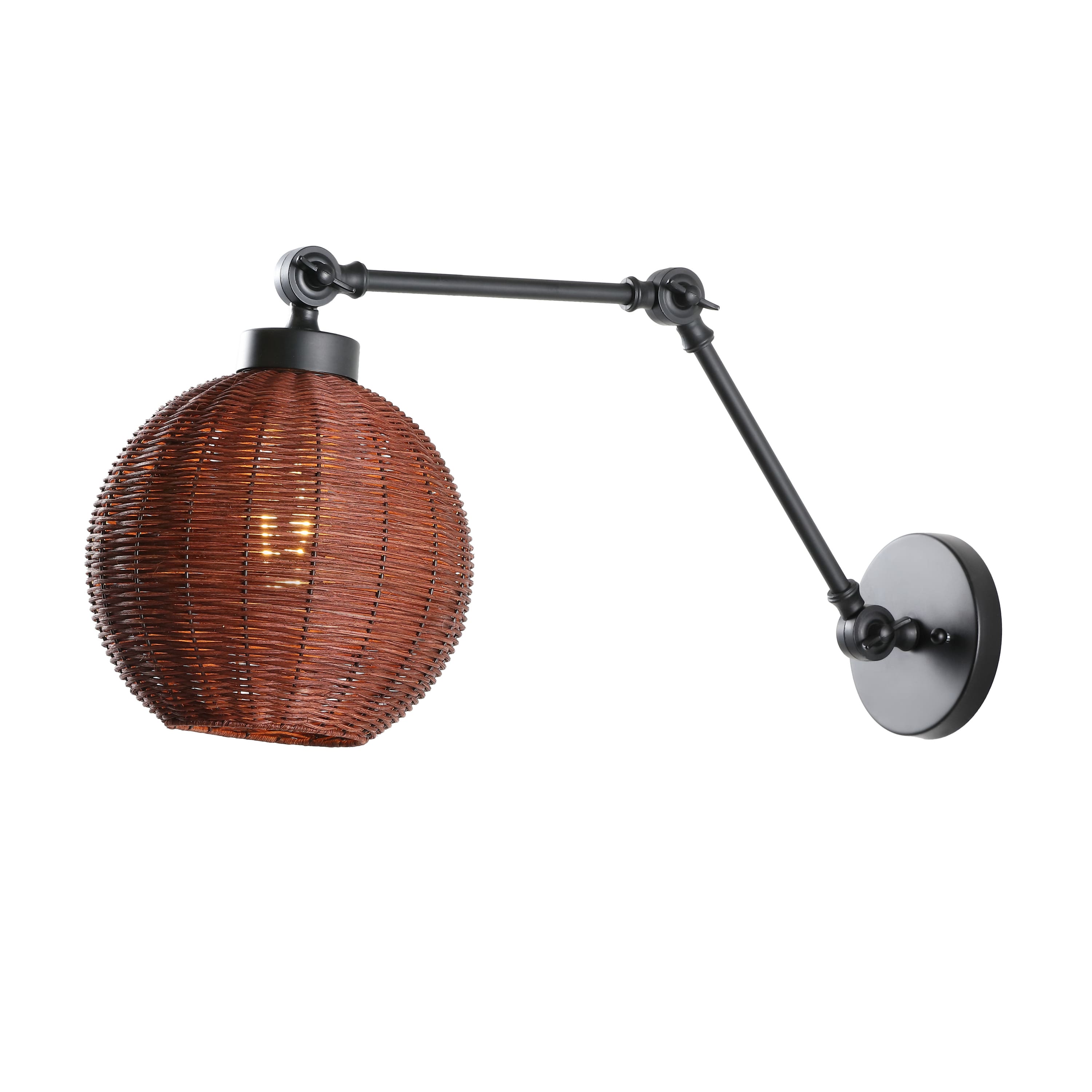 "Jonathan Y - Lyla 22"" 1-Light Mid-Century Vintage Rattan Globe Swing Arm LED Sconce, Dark Brown/Black - Black/Dark brown" price history on PriceWatchPro