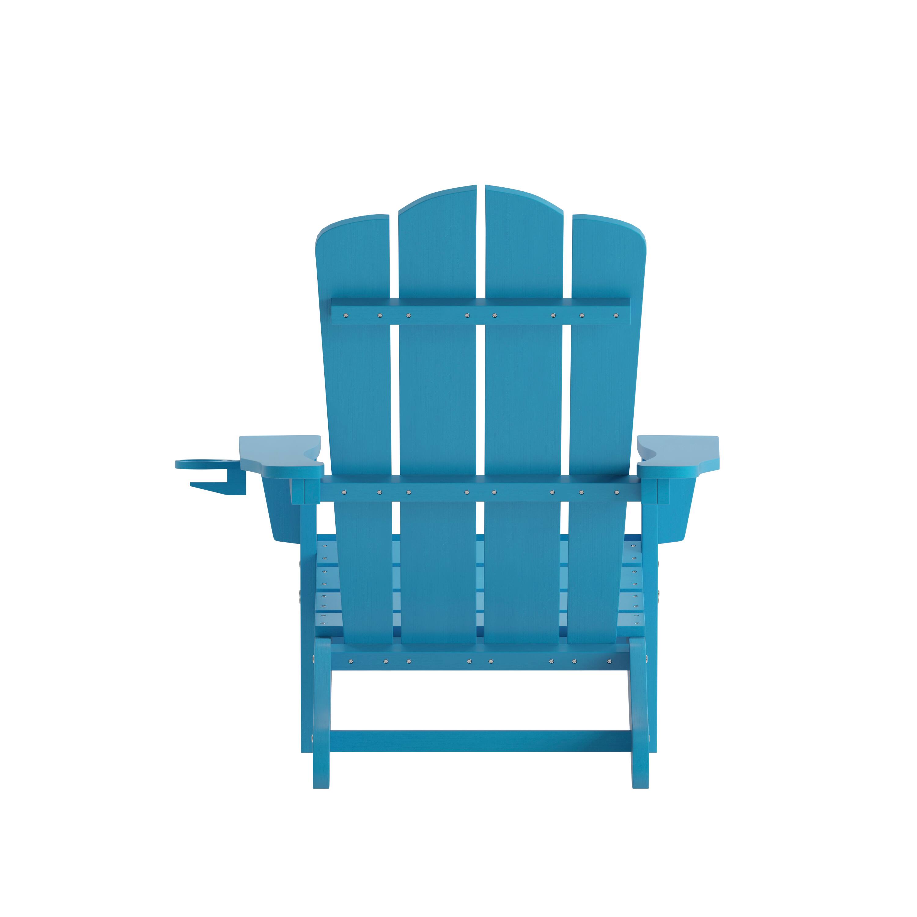 Alt View 8. Emma + Oliver - Tiverton Set of 4 Adirondack Chairs with Cup Holders, Weather Resistant HDPE Adirondack Chairs - Blue.