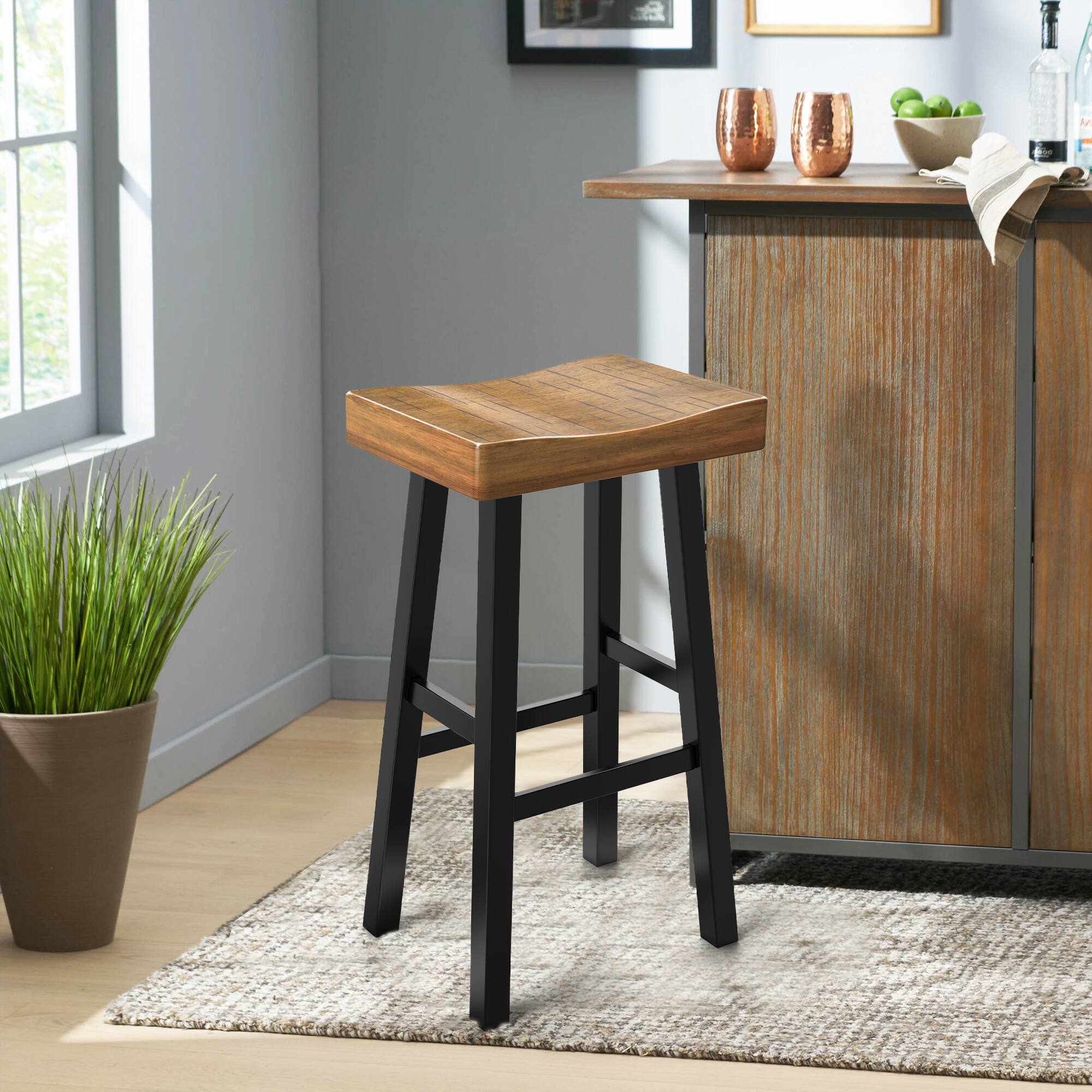 Back. Vaczon - 2-Piece Counter Height Bar Stools, Barstools for Kitchen Island Counter, Solid Wood Frame - Black.