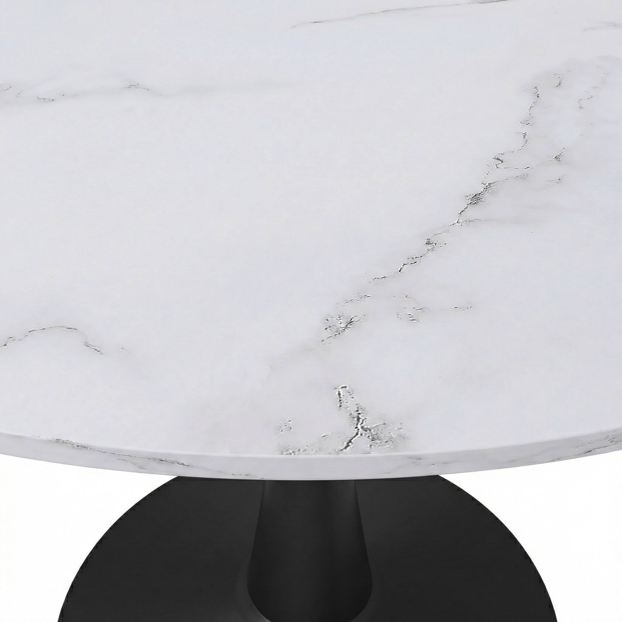 Alt View 4. LeisureMod - Bristol 40" Minimalist Round Pedestal Dining Table - Space-Saving Kitchen Table with Powder-Coated Steel Base - MDF - Marbled White.