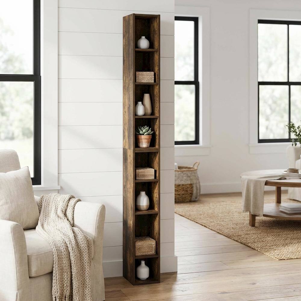 Angle. FurniFact - Amber Pine 8-Tier Bookcase with Space Saving Storage Shelf - Amber Pine.