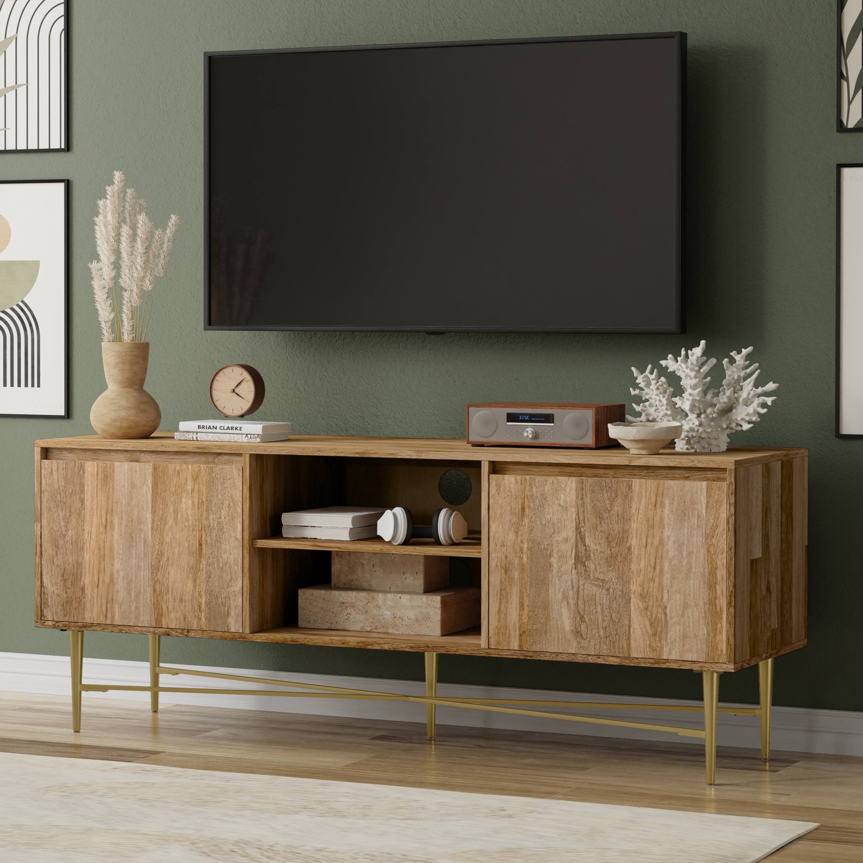 Angle. Simpli Home - Fallon SOLID MANGO WOOD 60 inch Wide Contemporary TV Media Stand - Natural.