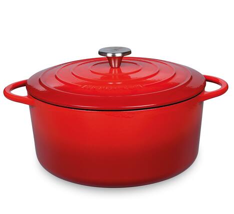 Front. Kuchenprofi - Provence Enameled Cast Iron Round Dutch Oven, 11" dia., 7 qt, Classic Red - Classic Red.