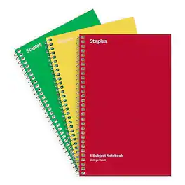Staples - 1-Subject Notebooks, 5" x 7.75", College Ruled, 80 Sheets Colors, 3/Pack - Assorted