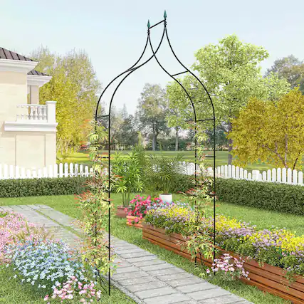 Front. Costway - Costway 1 PCS Garden Arbor with Multiple Side Crossbars Powder-coated Metal Tubes - Black.