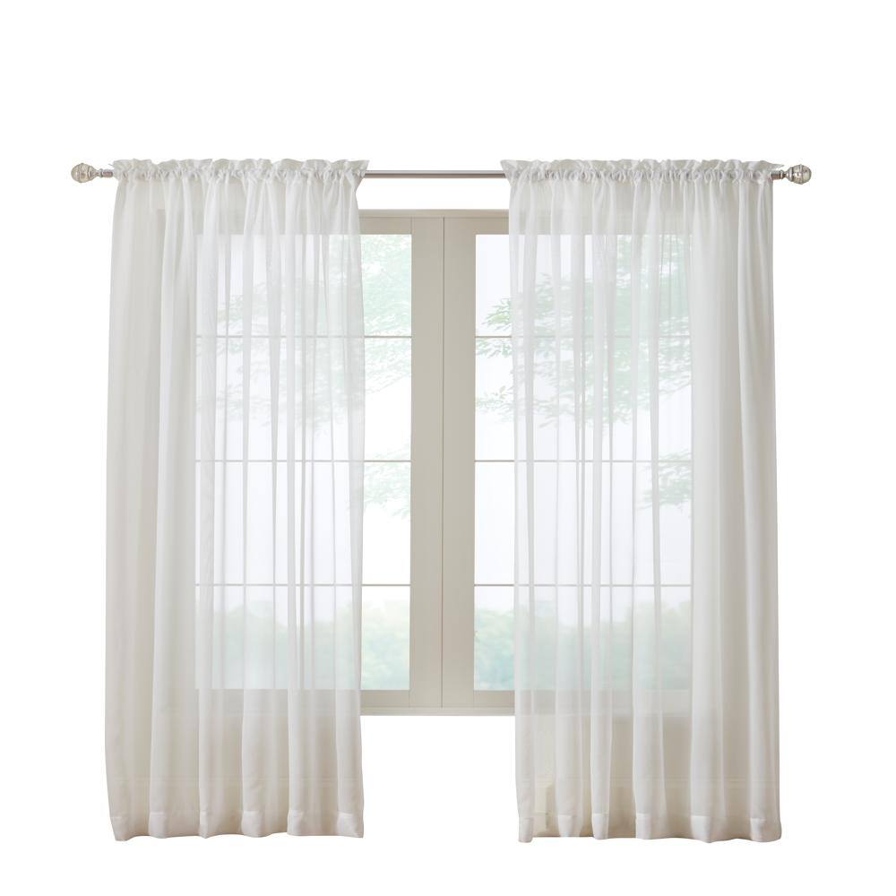 Angle. Commonwealth Home Fashions - Habitat Rhapsody Voile Sheer Rod Pocket Light Filtering style Allows Natural Light Flow Curtain Panel 104" x 63" Shell - Eggshell.