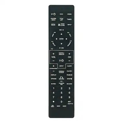 DVD
VIDEO
SYSTEM MENU
TITLE LIST
TIMER
DIGITAL ANALOG
OPEN/CLOSE
INPUT
K4
PREV NEXT ENTER REPLAY ADVANCE TV DIGITAL/ + ANALOG + VOL CH - I/ -
+ INPUT CHITRACKING
CLEAR
-
ORIGINAL/ PLAY PLAYLIST
DISPLAY
PAUSE
0 OPTIONS RETURN
STOP
REC
SYNCHRO REC
REC MODE
1
2
3
4
5
6
7
8
9
TOP MENU
0 SET SUBTITLE MENU AUDIO