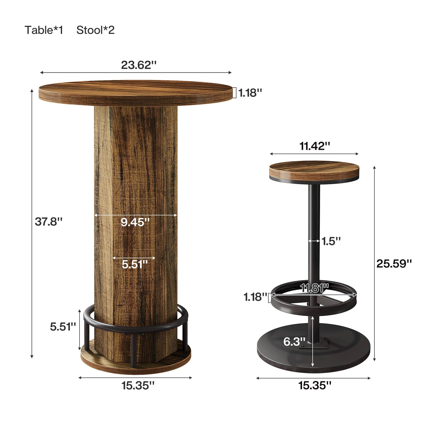 Table*1 Stool*2

- Table:
  - Diameter: 23.62"
  - Thickness: 1.18"
  - Height: 37.8"
  - Base Diameter: 15.35"
  - Base Height: 5.51"
  - Leg Diameter: 9.45"
  - Leg Height: 5.51"

- Stool:
  - Diameter: 11.42"
  - Thickness: 1.18"
  - Height: 25.59"
  - Base Diameter: 15.35"
  - Base Height: 6.3"
  - Seat Height: 11.81"
  - Seat Thickness: 1.5"