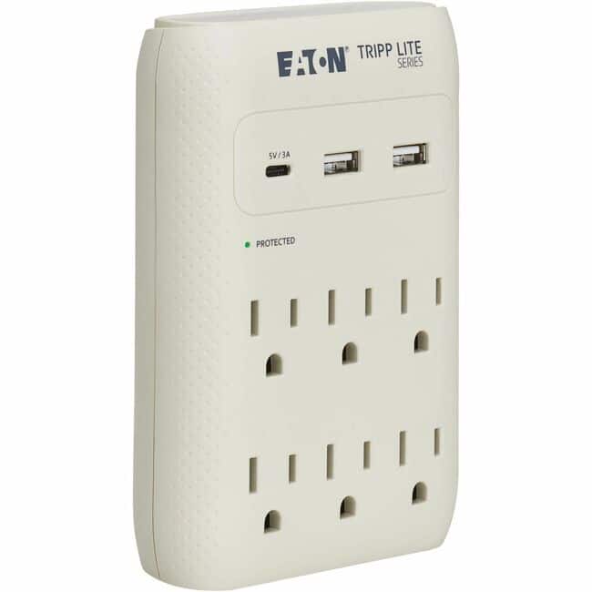 Eaton Tripp Lite Series Protect It! 6-Outlet Surge Protector - 5-15R Outlets, USB-C and USB-A Ports, 5-15P Direct - Gray