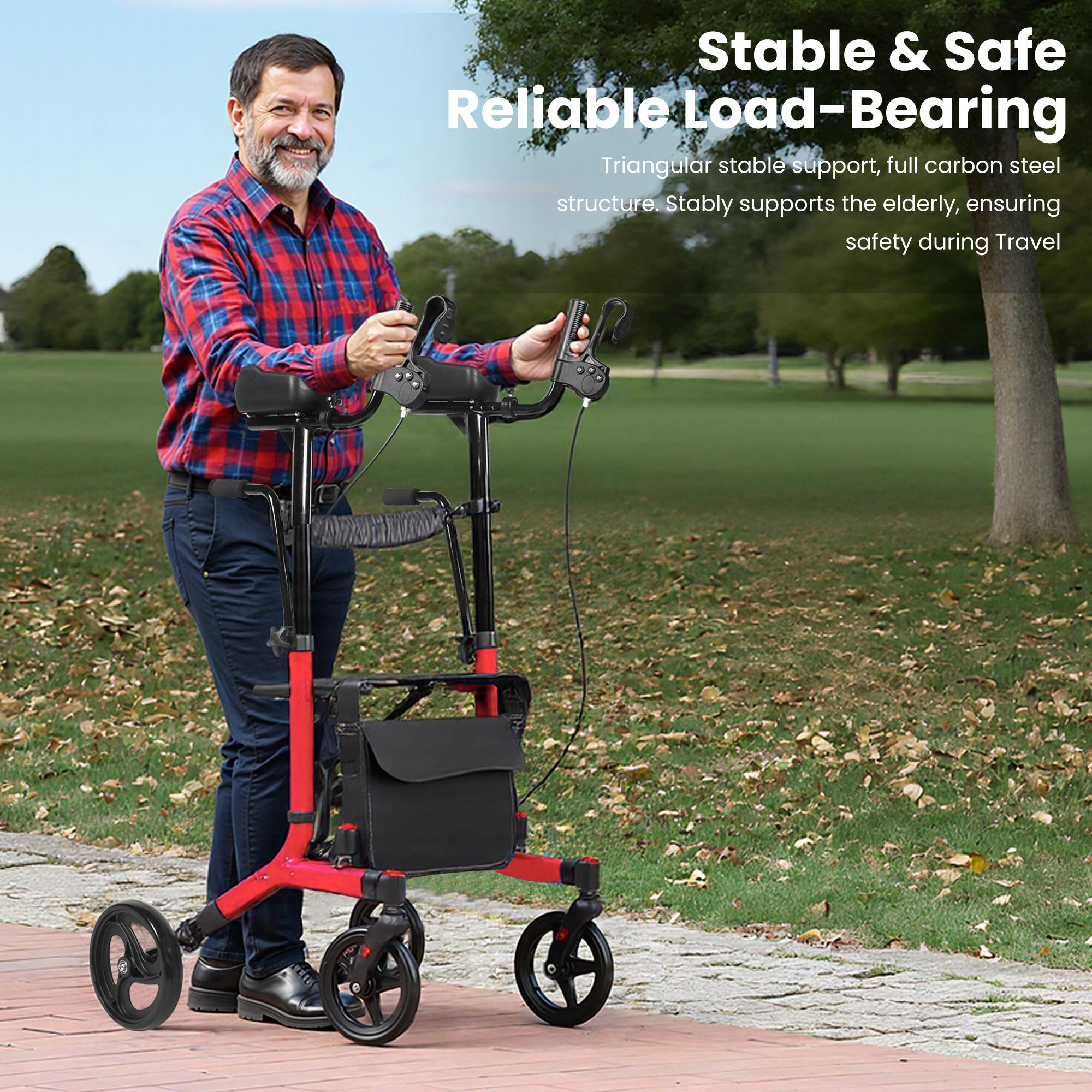 Stable & Safe Reliable Load-Bearing  
Triangular stable support, full carbon steel structure. Stably supports the elderly, ensuring safety during travel