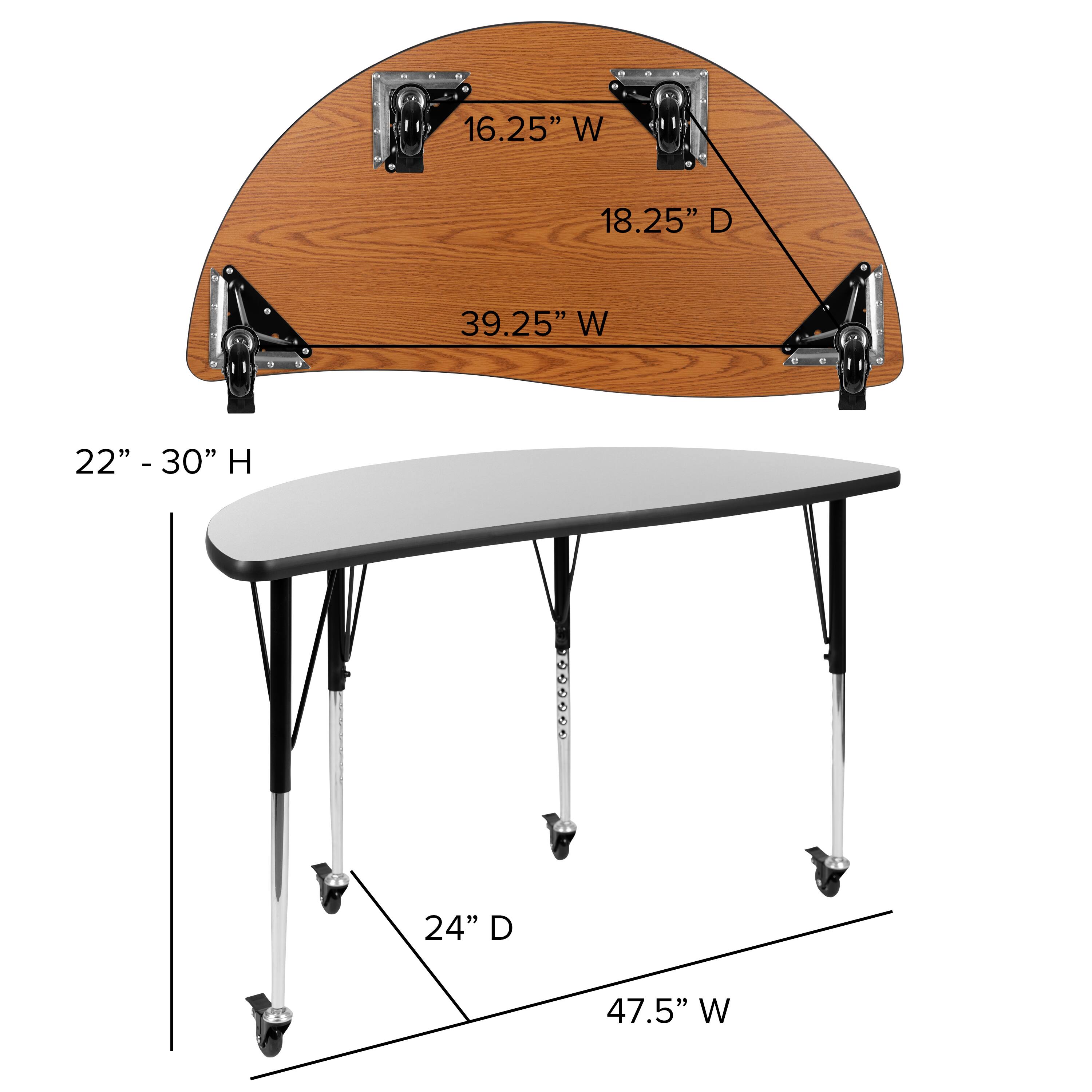 16.25" W  
18.25" D  
39.25" W  
22" - 30" H  
24" D  
47.5" W
