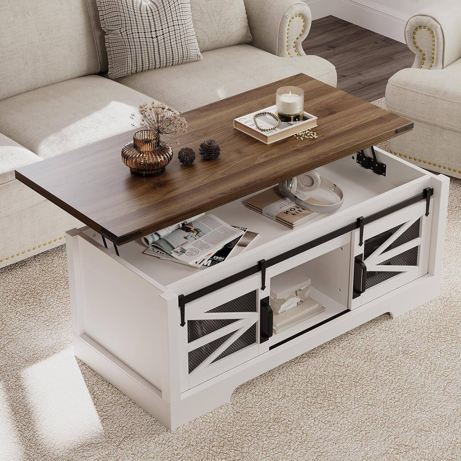 Front. GARVEE - 47" Lift Top Coffee Table with Hidden Compartment and Storage Shelf, Multifunction Coffee Table, Large Compartment, Wood.