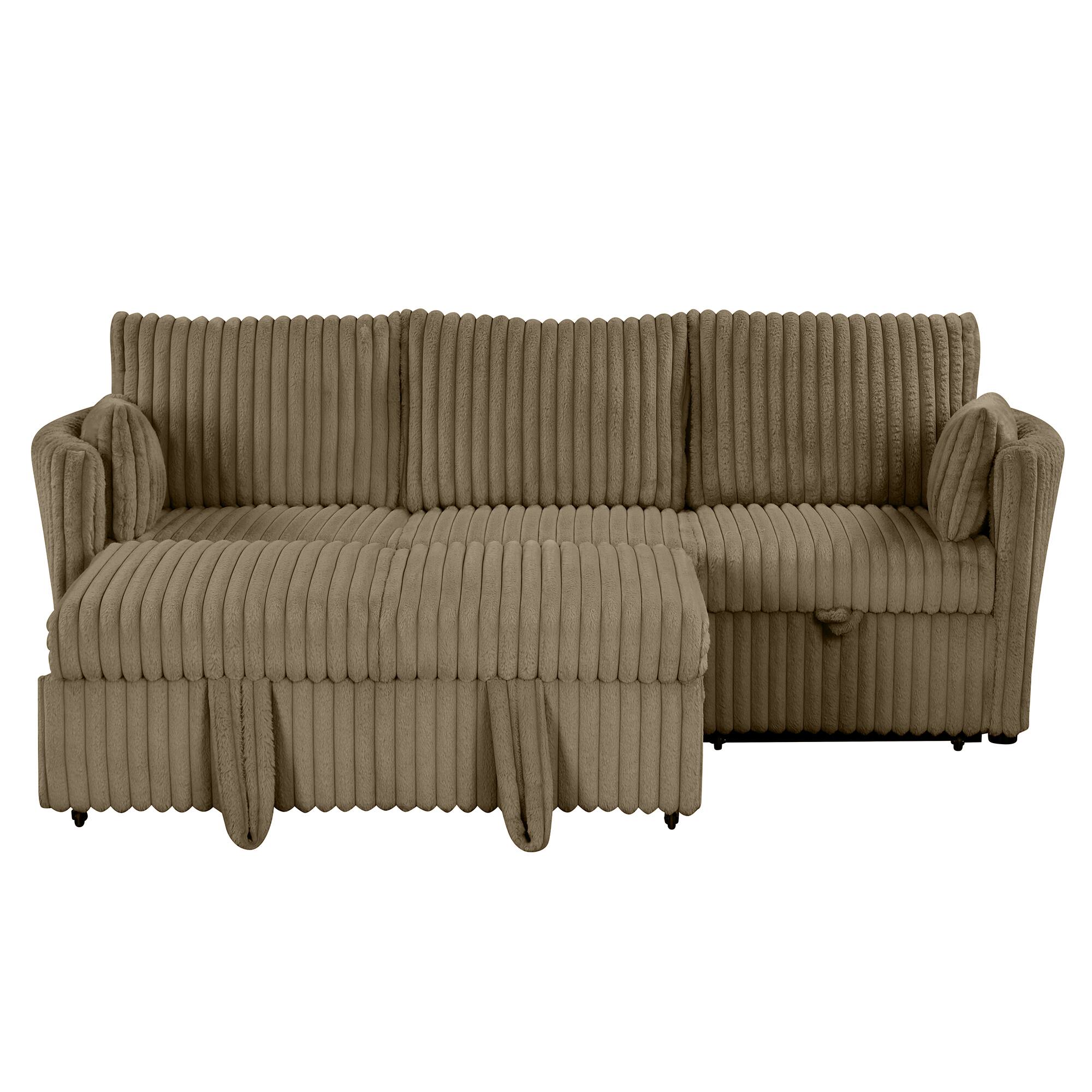 Left. Vaczon - Modern 3-Seater Sofa with USB Ports, Comfortable Sleeper Couch Includes 2 Pillows for Living Room Apartment - Dark khaki.
