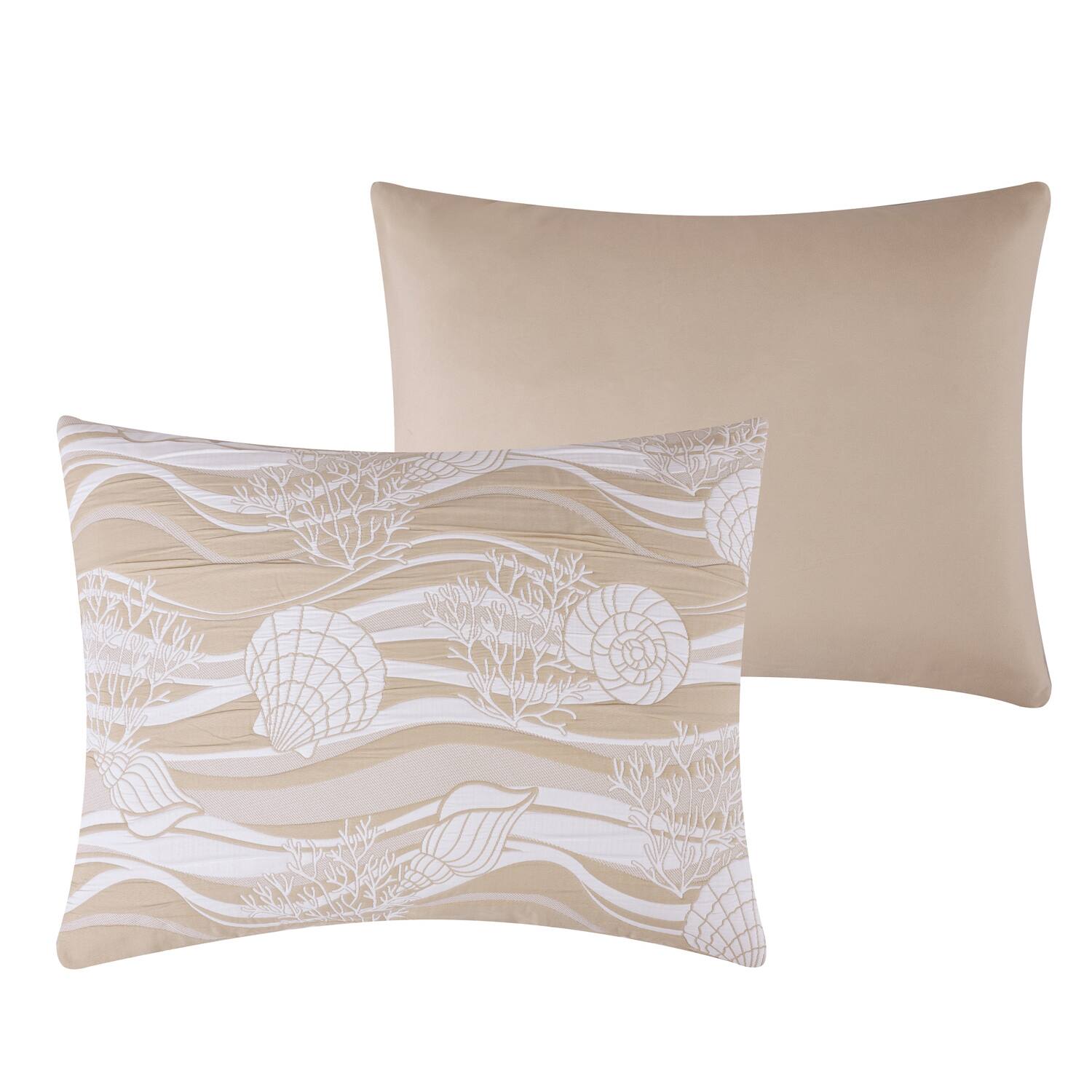 Left. Greenland Home Fashions - Greenland Home Fashions 100% Woven Polyester Jacquard Dover Coastal 20" x 26" Standard Sham Natural - Natural.