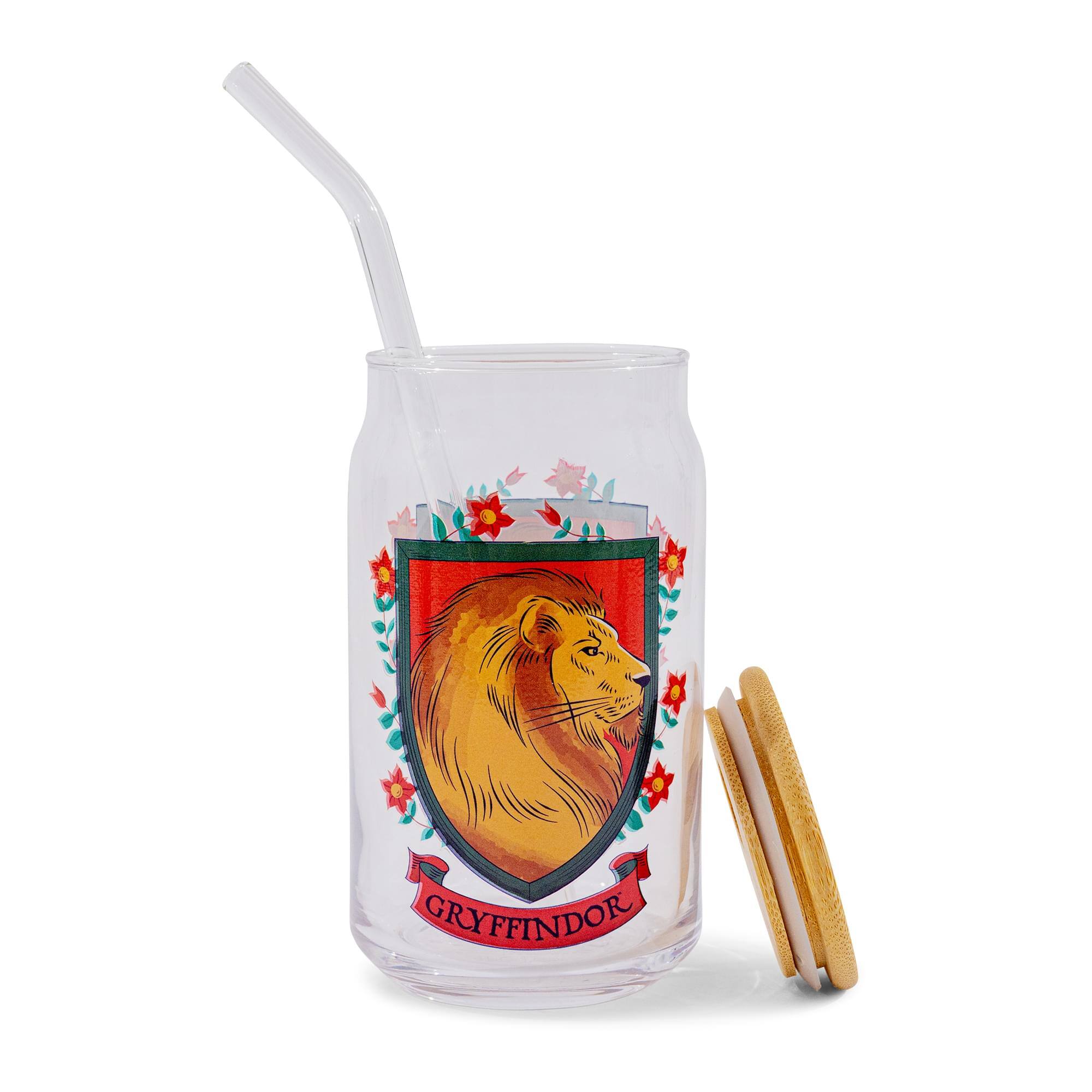 Alt View 10. Silver Buffalo - Harry Potter Gryffindor House Mascot Glass Tumbler With Bamboo Lid and Straw - Multi-Colored.