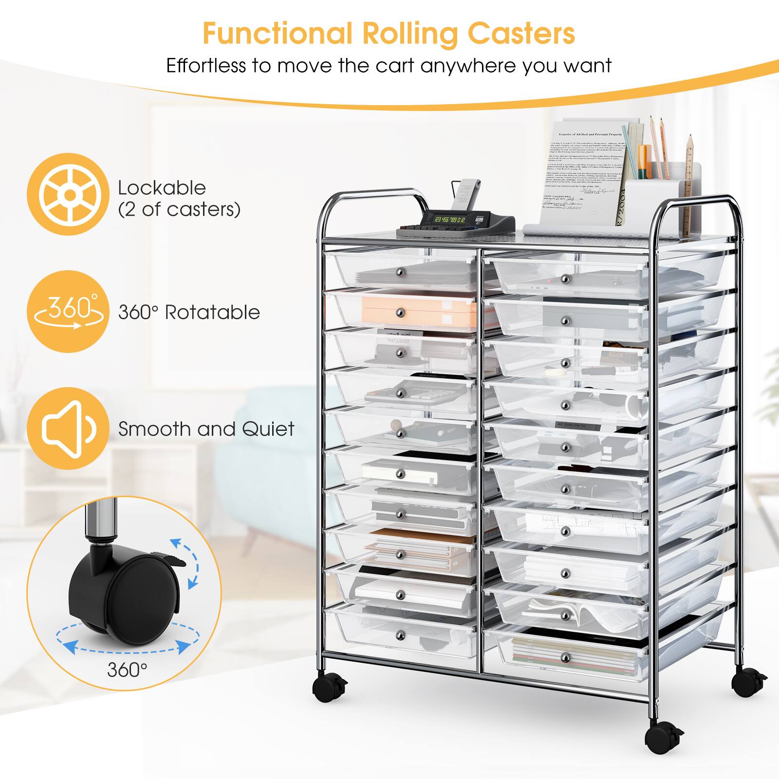 Functional Rolling Casters: Effortless to move the cart anywhere you want - Lockable (2 of casters)  122 360 360 Rotatable - Smooth and Quiet 360.