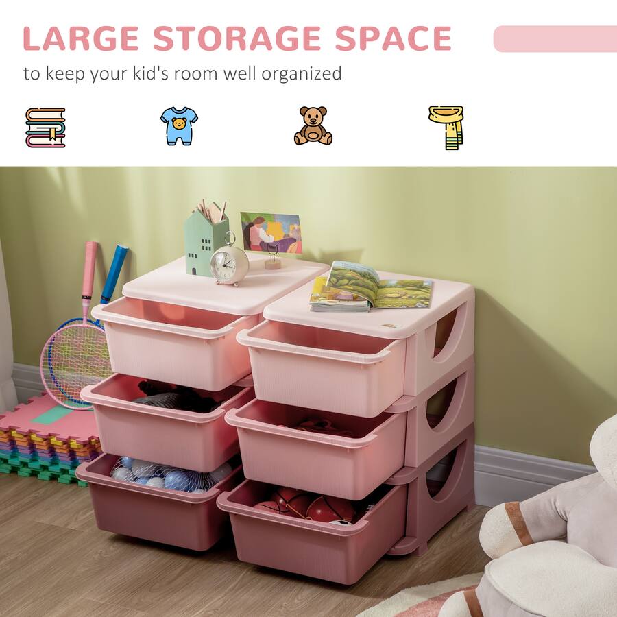 Kid Storage Colorful Qaba Tier Kids Storage Organizer with 6 Drawers for Bedroom, Nursery ...