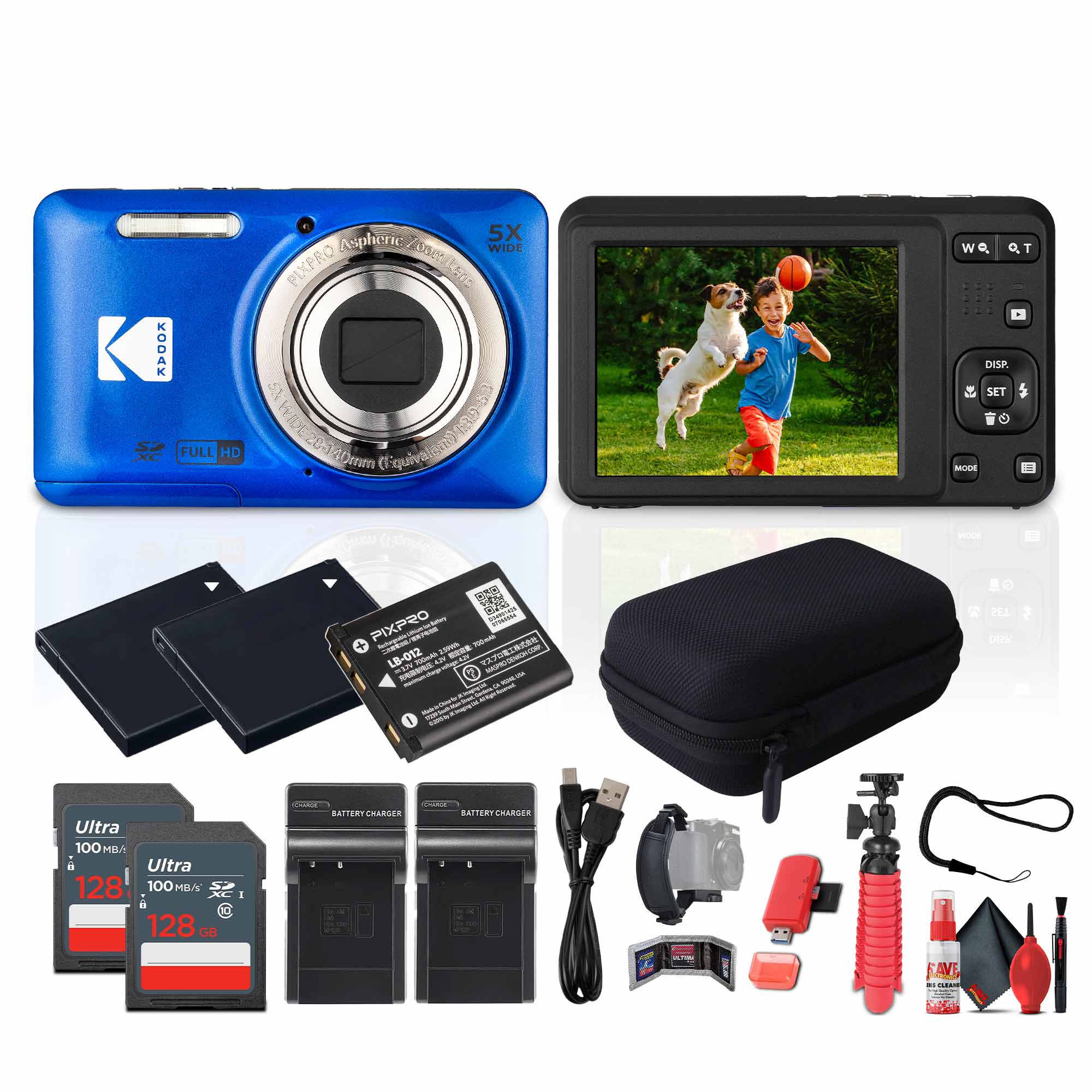 Kodak - Pixpro FZ55 Digital Camera in Blue (FZ55BL) Bundle with Accessories