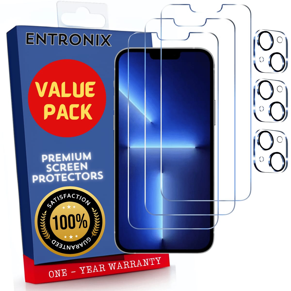 Entronix - 6-Piece Clear Screen and Camera Lens Protector Set for iPhone 13 Mini - Transparent