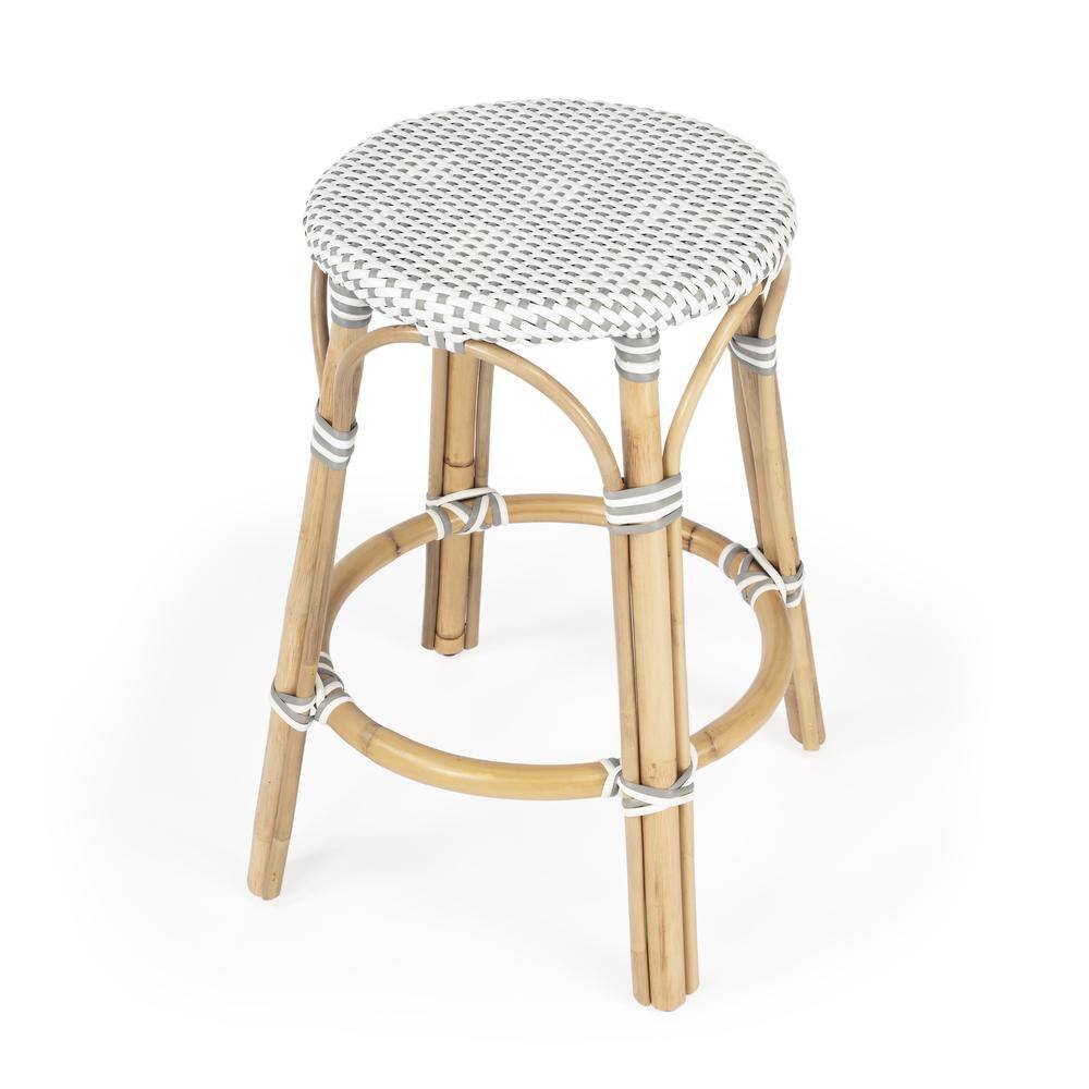 Alt View 4. Butler Specialty - Tobias Rattan Round 24" Counter Stool - White And Gray Dot.