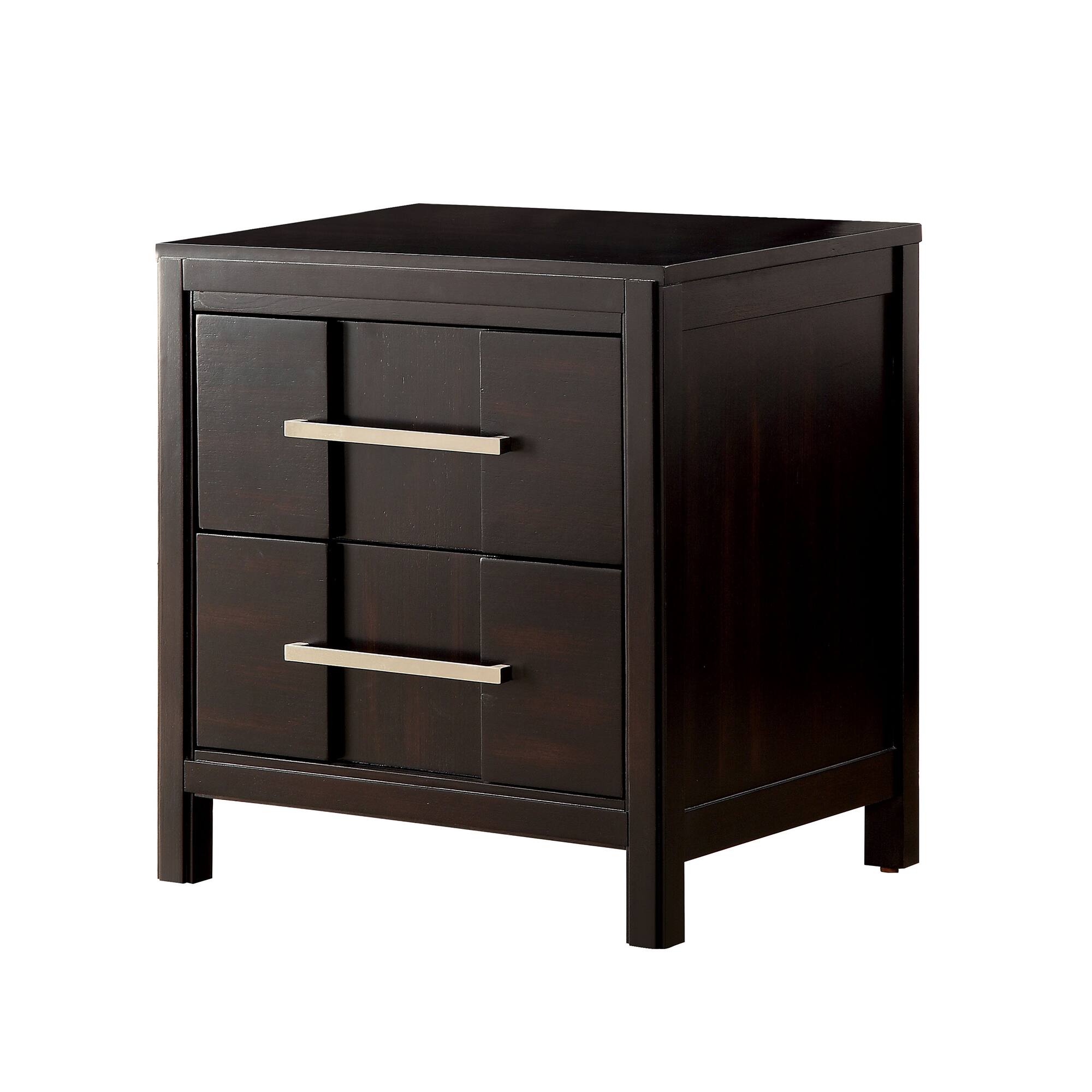 Front. Vaczon - Transitional Solid Wood Nightstand with 2 Felt-Lined Drawers & Nickel Bar Pull - Espresso.