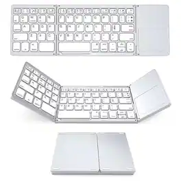 Cluzine - Keyboard Ultra-Thin Foldable Wireless Bluetooth Mini Keyboard with Touchpad for iPad Android iPhone - White