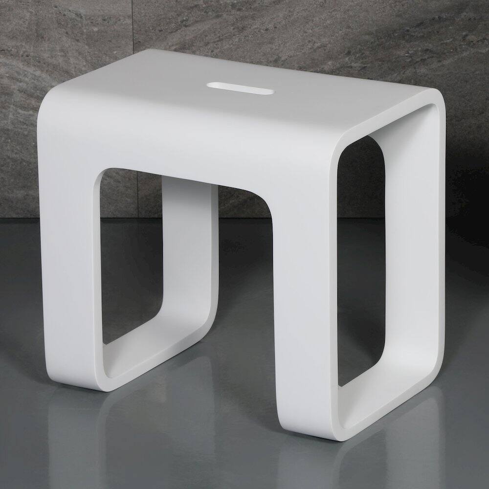 Angle. Alfi - White Matte Solid Surface Resin Bathroom / Shower Stool - White.