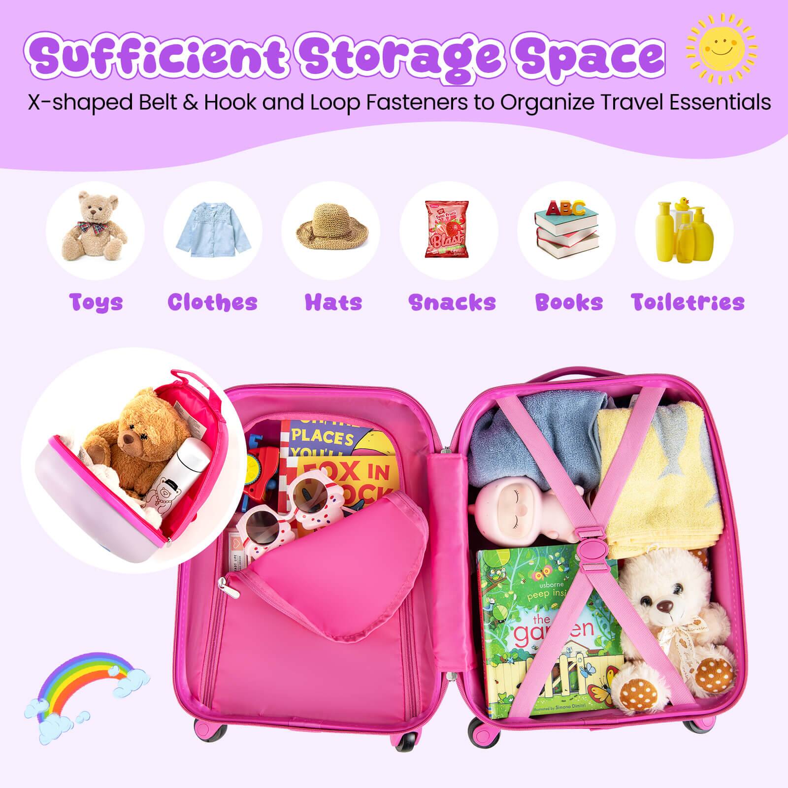 Sufficient Storage Space  
X-shaped Belt & Hook and Loop Fasteners to Organize Travel Essentials  

Toys  
Clothes  
Hats  
Snacks  
Books  
Toiletries  

PLACES YOU'LL FOX IN  
peep In the Garden