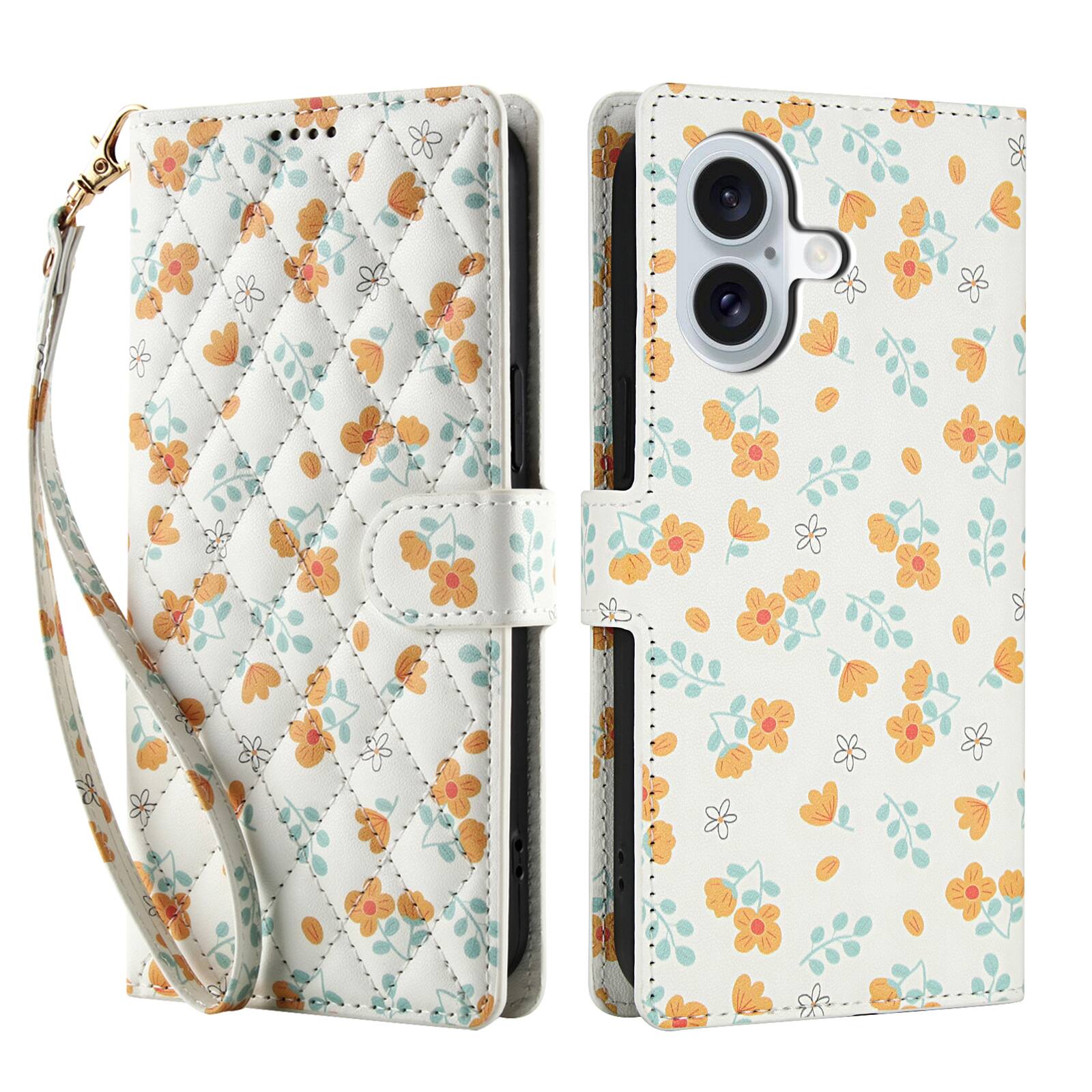 Angle. Dteck - Floral Wallet Case for Apple iPhone 17 with Card Slots Wrist Strap, Premium PU Leather Shockproof Protective Flip Cover - C.