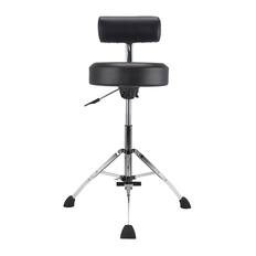 Front. Gibraltar Hardware - Tall Hydraulic Round Drum Throne, with 15” Vinyl Seat, Adjustable Backrest, Footrest and Collapsible Performance Stool.