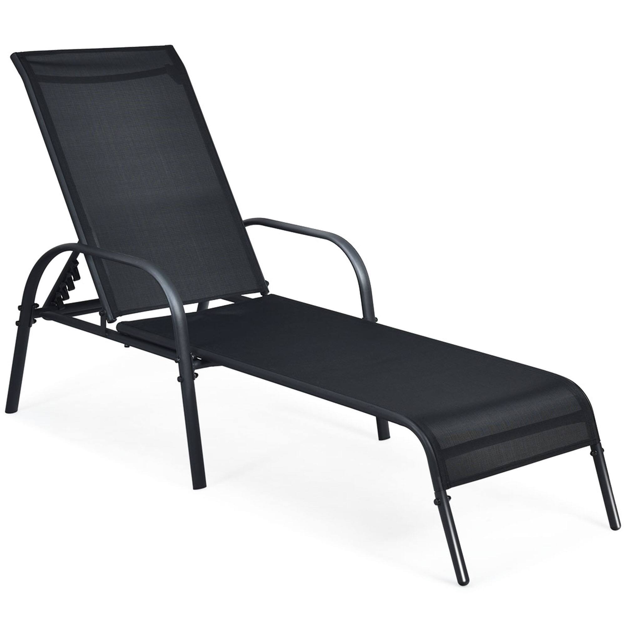 Alt View 1. Gymax - Gymax Adjustable Chaise Lounge Chair Recliner Patio Yard Outdoor w/ Armrest Black - Black.
