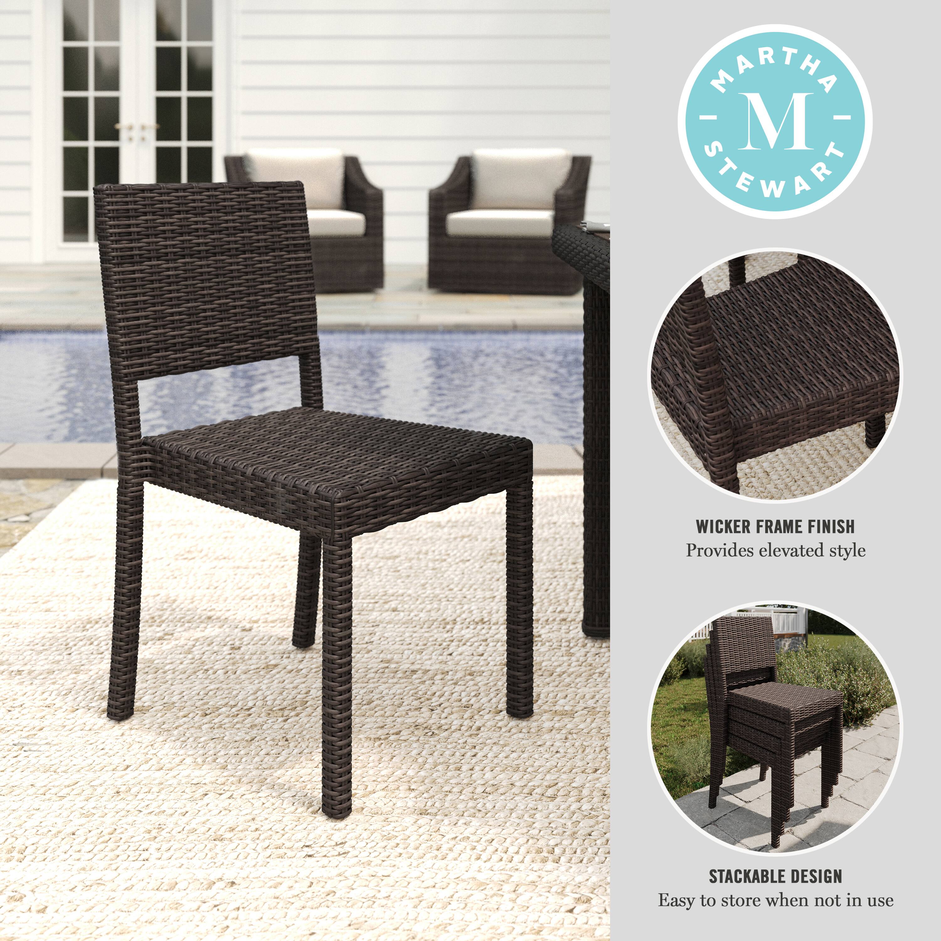 MARTHA STEWART WICKER FRAME FINISH Provides elevated style STACKABLE DESIGN Easy to store when not in use