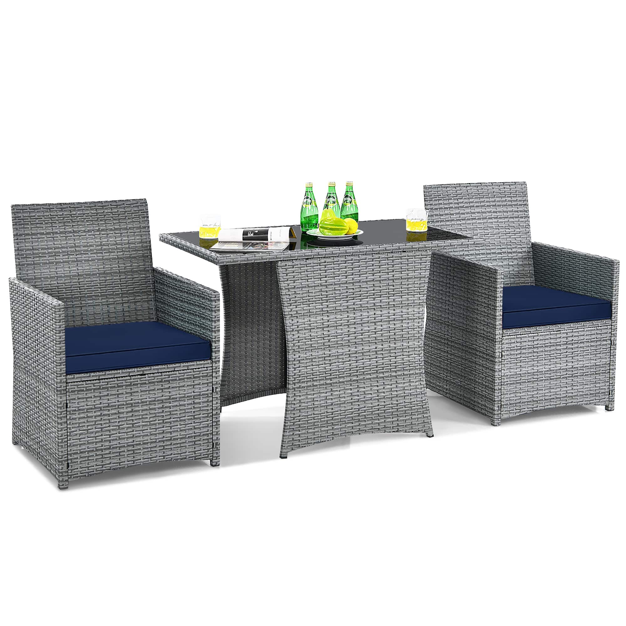 Costway - 3PCS Patio Rattan Furniture Set Cushioned Sofa Armrest Garden - Navy price history on PriceWatchPro