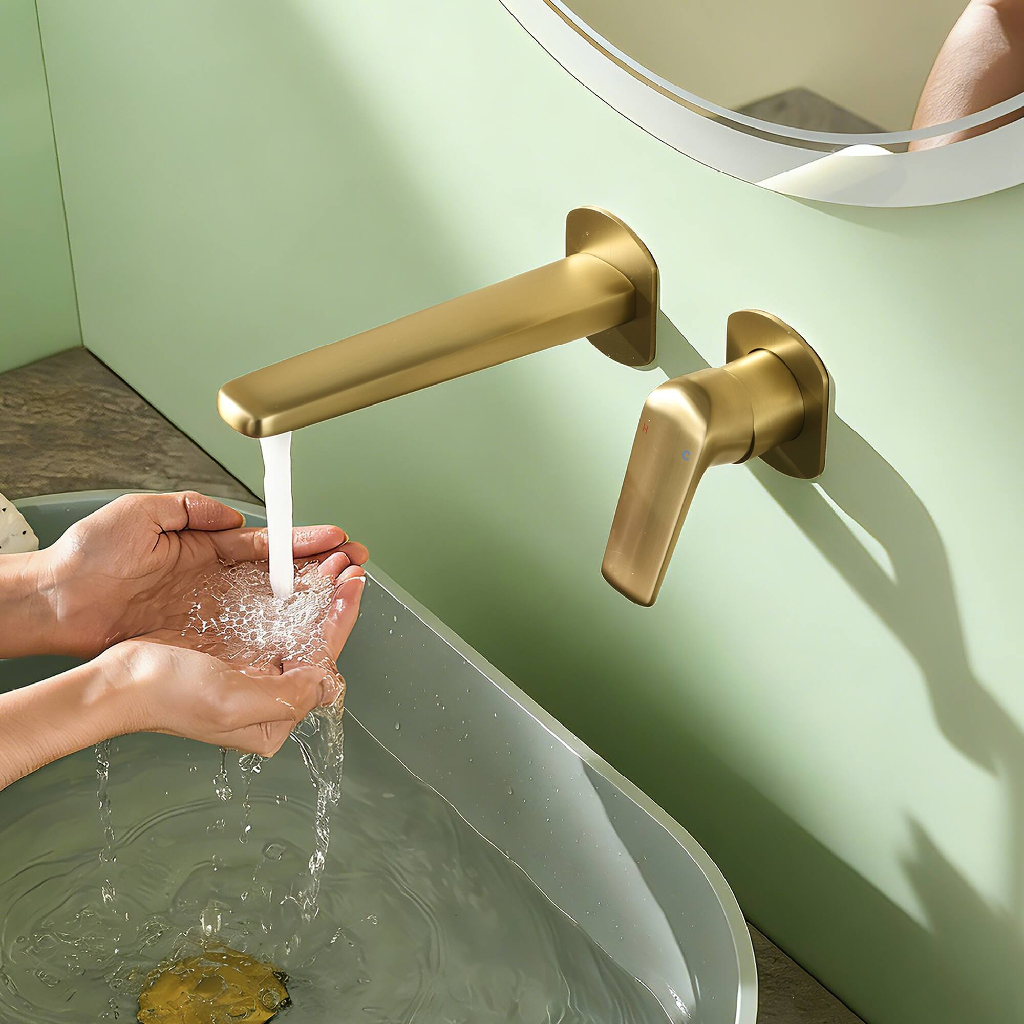 Alt View 3. Boyel Living - Brushed Gold Wall Mounted Bathroom Faucet Solid Brass - Brushed Gold.