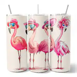 OrnamentallyYou - Stylish Summer Flamingo 20oz Tumbler With Lid and Stainless Steel Straw - Multicolored