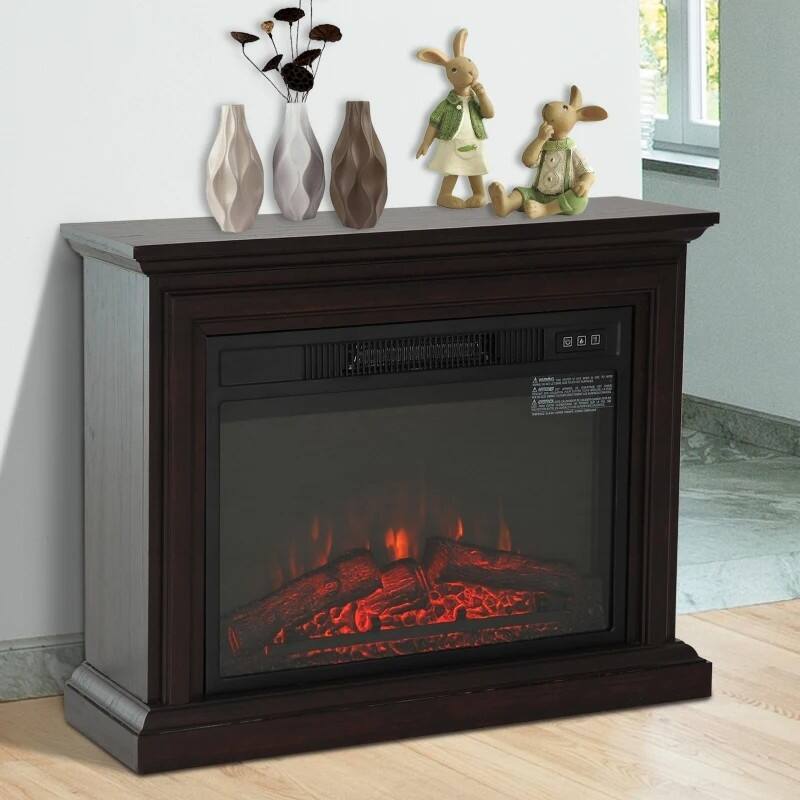 Angle. Hivvago - 31 inch Dark Brown Electric Fireplace Heater Dimmable Flame Effect and Mantel w/ Remote Control - Brown.