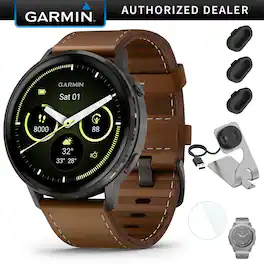 Garmin - Venu 4 45 mm GPS Smartwatch Slate with Black Bundle + Dock Dust Covers Screen Guards - Slate|Brown - (2025)
