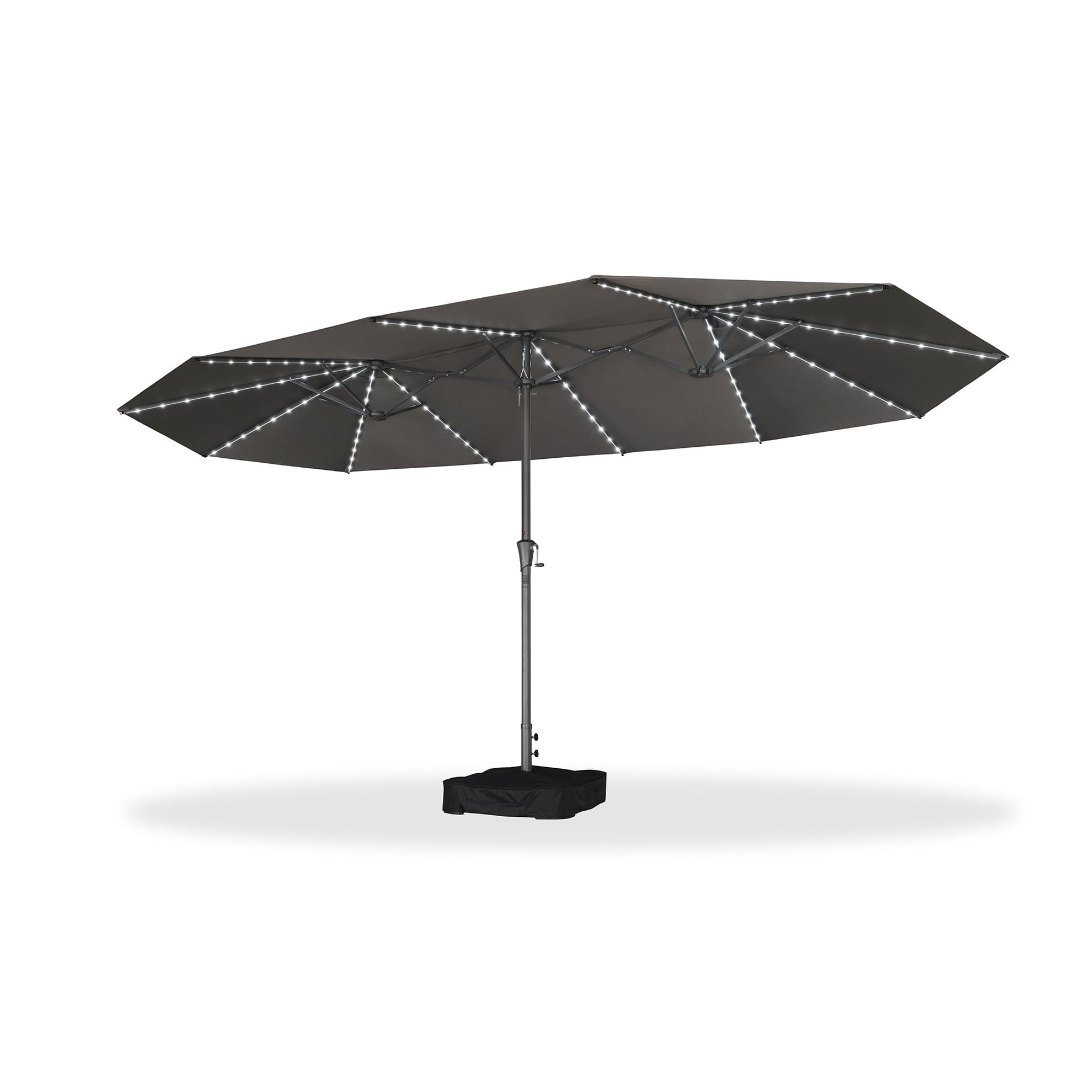 Alt View 10. PURPLE LEAF - 15 ft. Patio Market Umbrella with Solar LED and Base Double-Sided Outdoor Table Sun Umbrellas for Pool Deck Backyard - Light Gray.