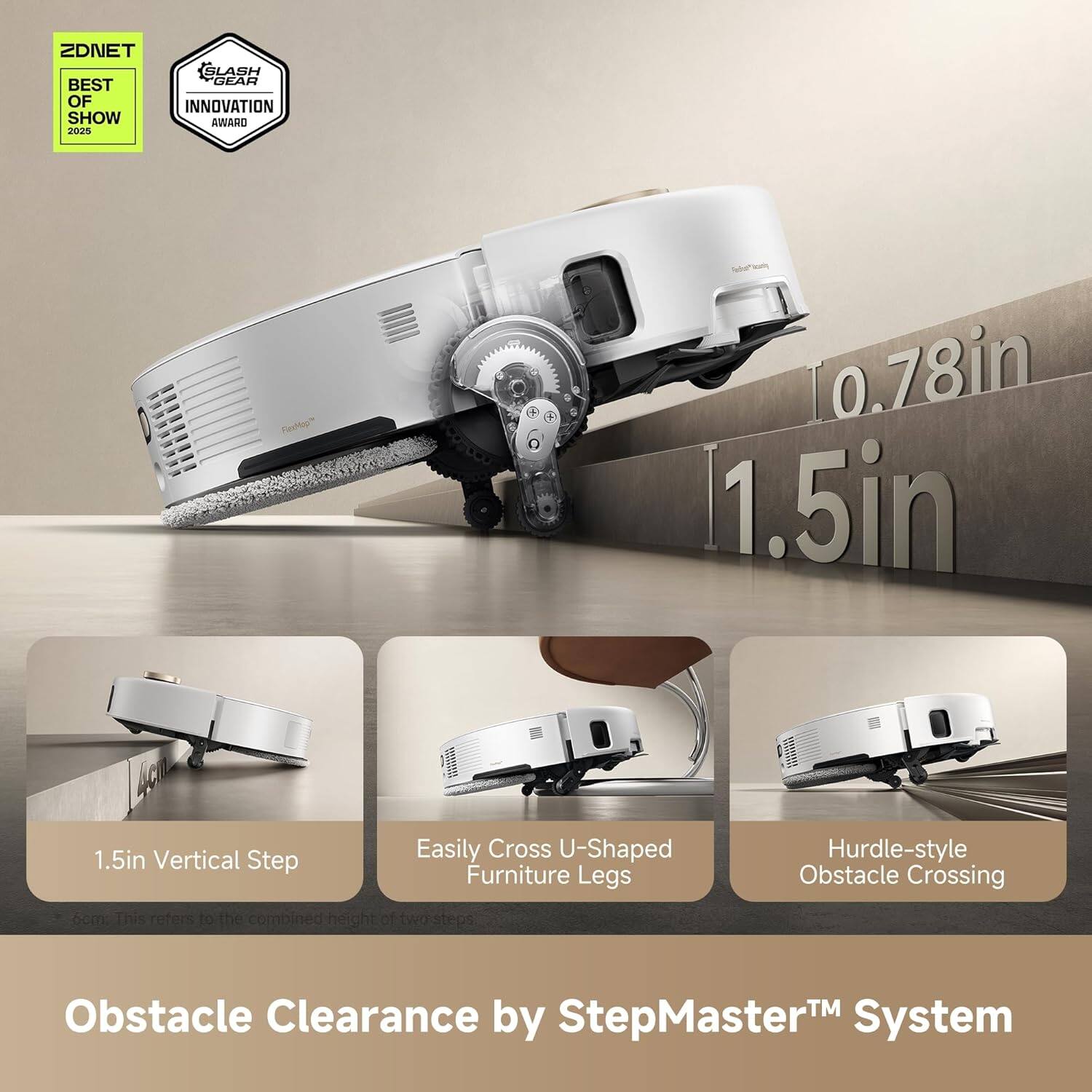 ZDNET GLASG BEST GEAR OF INNOVATION SHOW AWARD S02s 0.78in 1.5in Easily Cross U-Shaped 1.5in Vertical Step Furniture Legs 6cm: This refers to the combined height of two steps Hurdle-style Obstacle Crossing Obstacle Clearance TM by StepMasterTM System