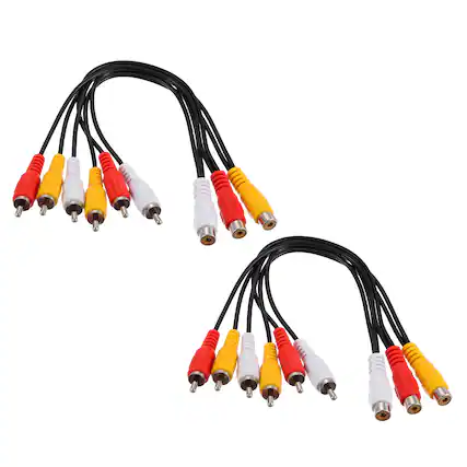 Front. Unique Bargains - 2pcs AV Audio Video Splitter Cable, 3 RCA Female to 6 RCA Male, Composite Video Splitter Adapter Output Cables - Black.