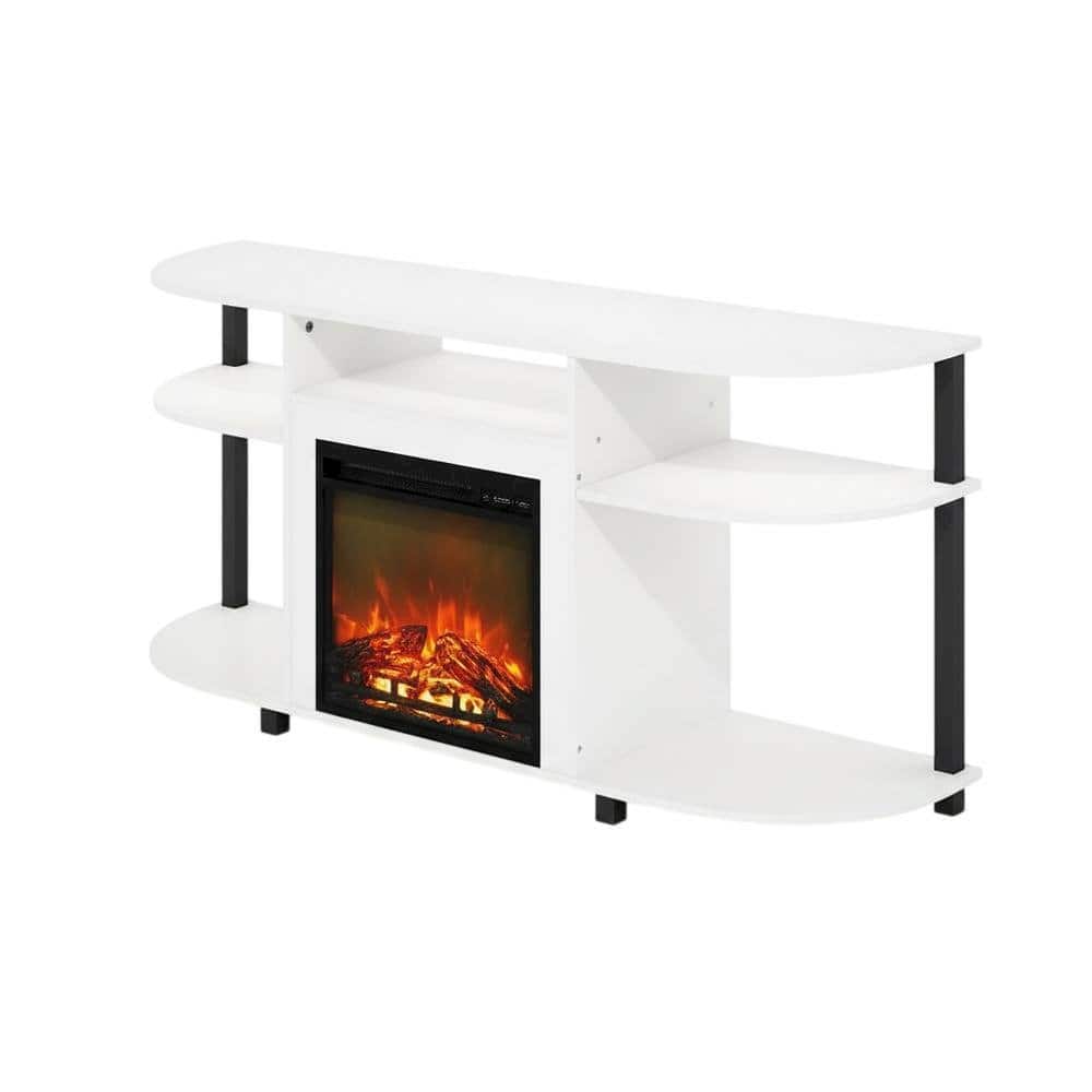 FurniFact - Entertainment Center Stand with Fireplace for 55-Inch TVs, Solid Wood - White