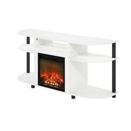 FurniFact - Entertainment Center Stand with Fireplace for 55-Inch TVs, Solid Wood - White