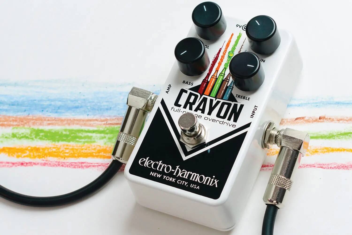 - **Brand:** Electro-Harmonix
- **Model:** Crayon
- **Type:** Full-range overdrive
- **Controls:**
  - Bass
  - Treble
  - Volume
  - Input
- **Power:** 9V
- **Location:** New York City, USA